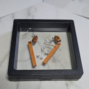 Wooden and Silver Dangle Earrings